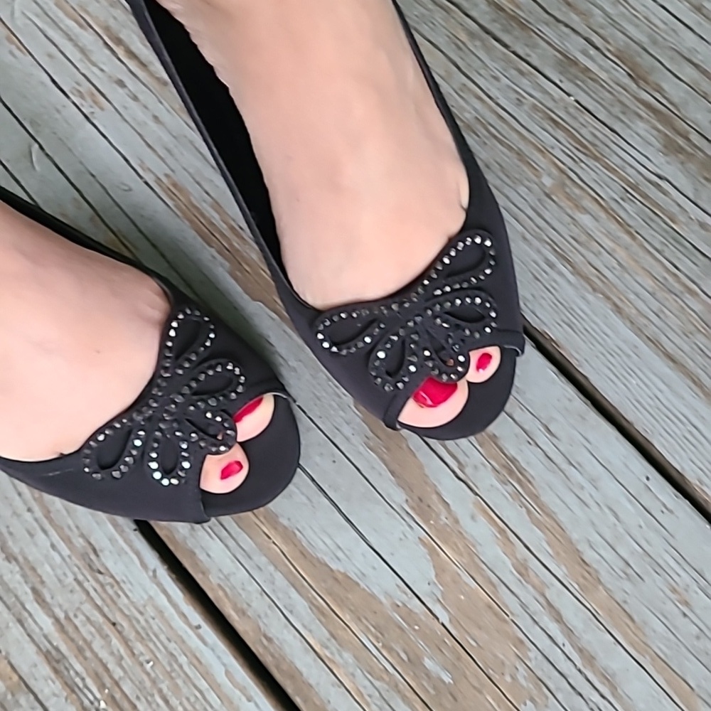 CAPARROS PEEP TOE BLACK HEELS 7.5 - Picture 7 of 12